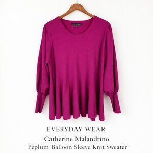 Catherine Malandrino Magenta Peplum Knit Sweater 1X Balloon Sleeve